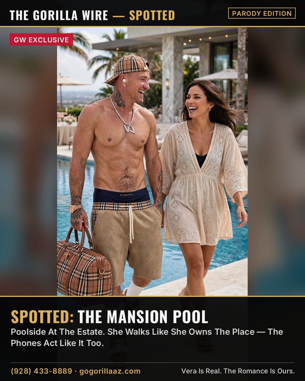Giovony And Vera On A Poolside Stroll At The Mansion, Mid-Laugh