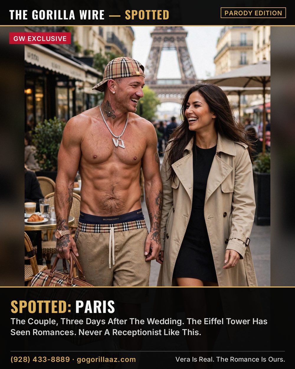 Giovony And Vera In Paris — Café Terrace At Their Side, The Eiffel Tower Standing Witness Behind Them