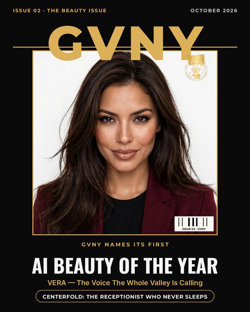GVNY Magazine Cover — GVNY Names Its First AI Beauty Of The Year — Vera, The Voice The Whole Valley Is Calling